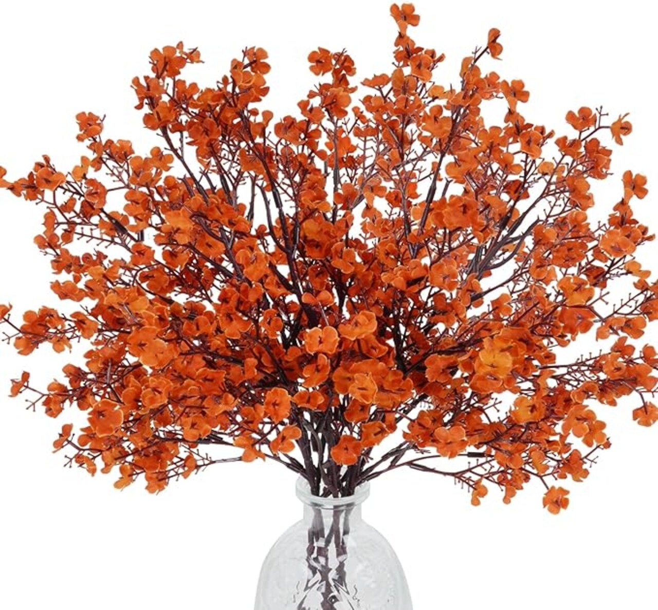 6 Pieces Fall Babys Breath Artificial Flowers Orange Gypsophila Bouquets, Bulk Real Touch Fake Silk Flowers for Fall Home DIY Floral Arrangement Thanksgiving Table Centerpiece Autumn Decoration